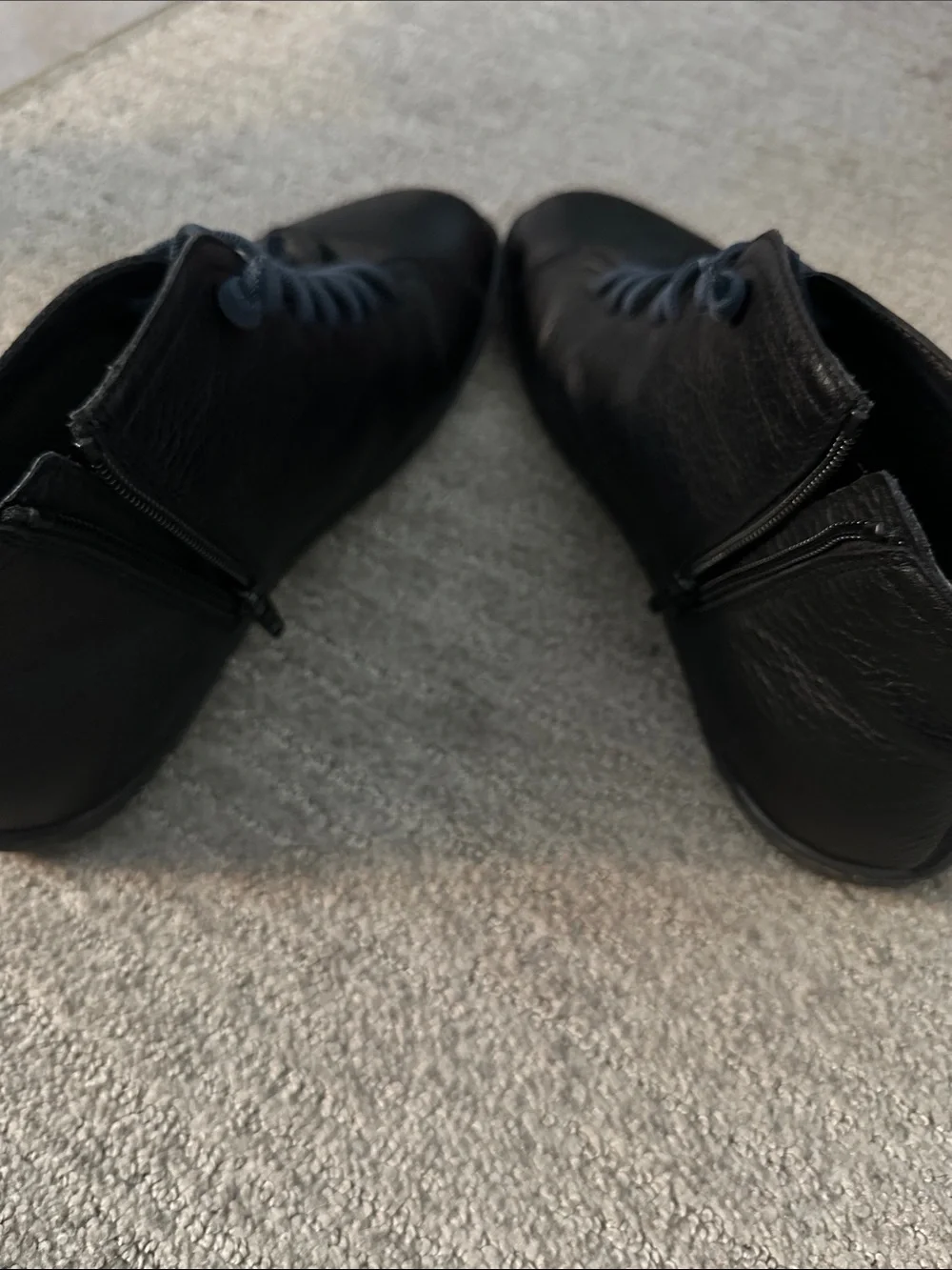 Camper Men's Black Leather Boat Shoes with Dark Blue Laces